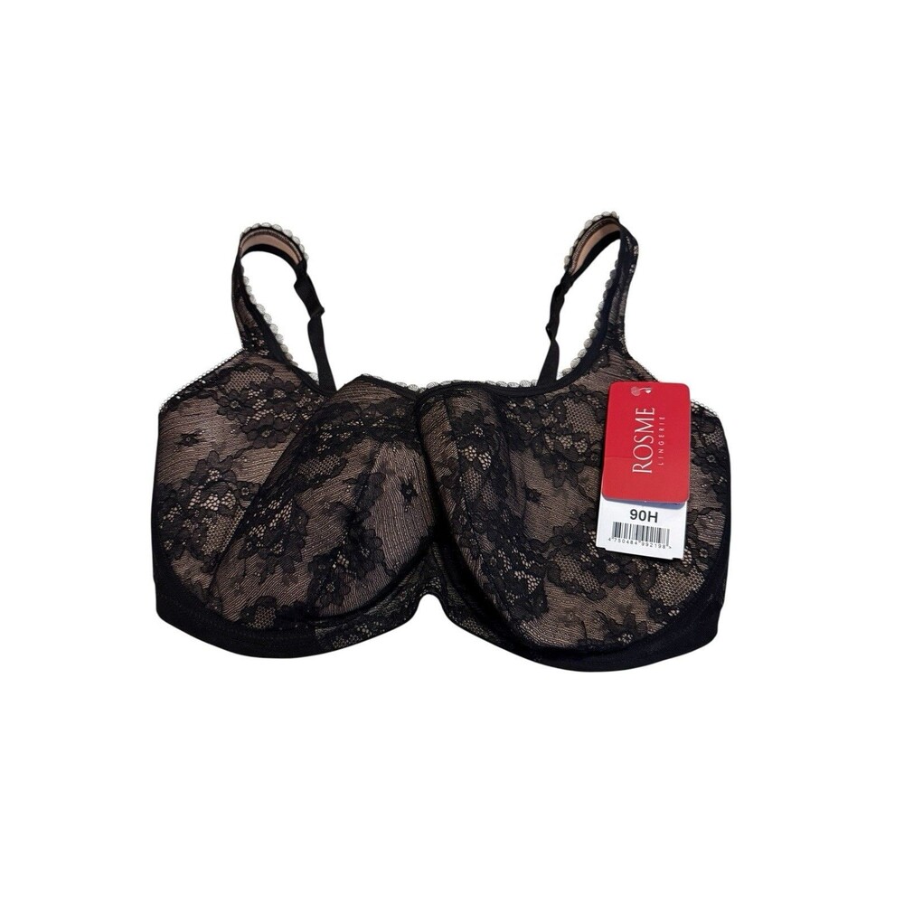 Rosme Lace Bra Size 40H Black New Underwire Padded Straps